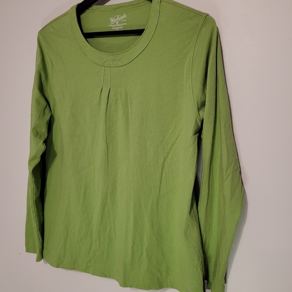 Woolrich Green Long Sleeve Tee with Front Pleat/Details - Picture 7 of 7